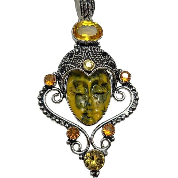 Radiant Sterling Silver Bali Goddess Pendant with Citrine and Smoky Quartz - Picture 1 of 9